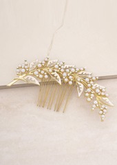 Ettika Ethereal Imitation Pearl Leaf Hair Comb - Rhodium