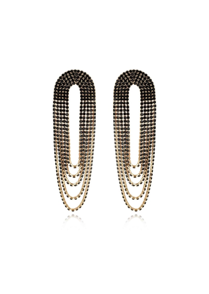 Ettika Glass Drape Fringe 18K Gold Plated Earrings - Black