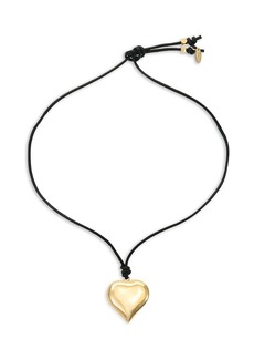 Ettika Heart Faux Leather Cord Pendant Necklace in 18K Gold Plated, 20