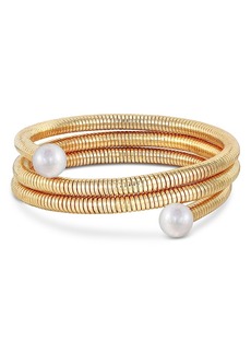 Ettika Imitation Pearl Spring Band Flex Coil Bracelet in 18K Gold Plated