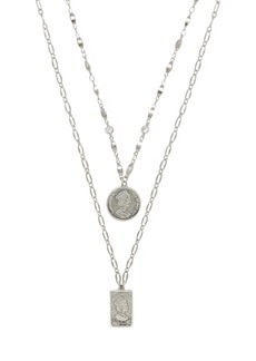 Ettika Medallions of Mine Layered Rhodium Plated Coin Women's Necklace Set - Silver