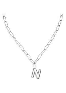 Ettika Paperclip Link Chain Initial Pendant Necklace in Rhodium Plated, 18