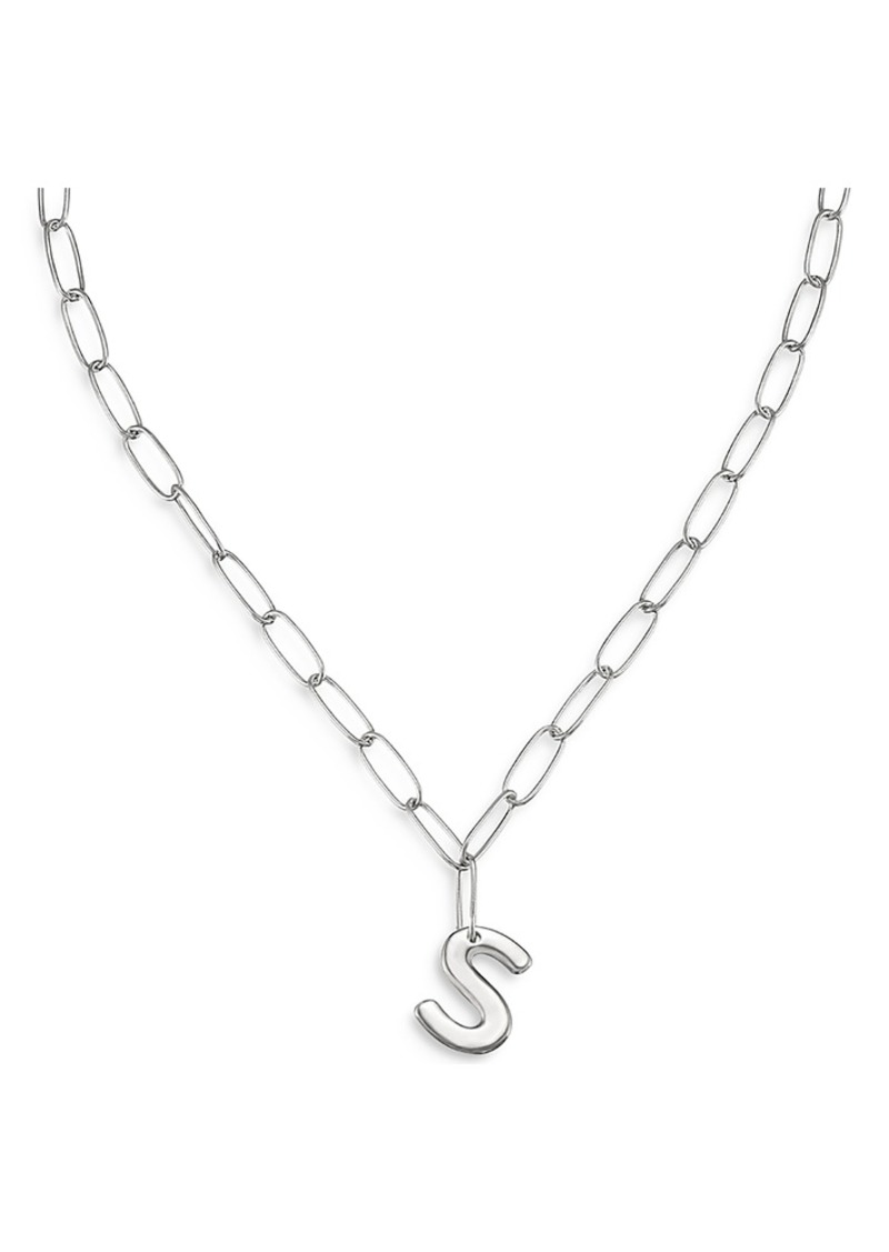 Ettika Paperclip Link Chain Initial Pendant Necklace in Rhodium Plated, 18