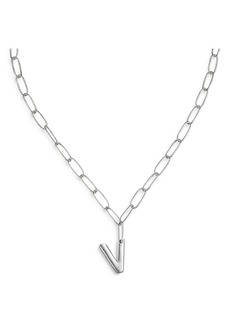 Ettika Paperclip Link Chain Initial Pendant Necklace in Rhodium Plated, 18