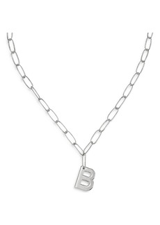 Ettika Paperclip Link Chain Initial Pendant Necklace in Rhodium Plated, 18