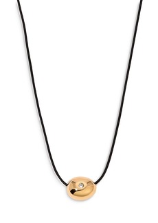 Ettika Pave Polished Pebble Leather Pendant Necklace in 18K Gold Plated, 16-17