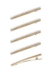 Ettika Thin Imitation Pearl and Crystal Hair Clip Set - Gold