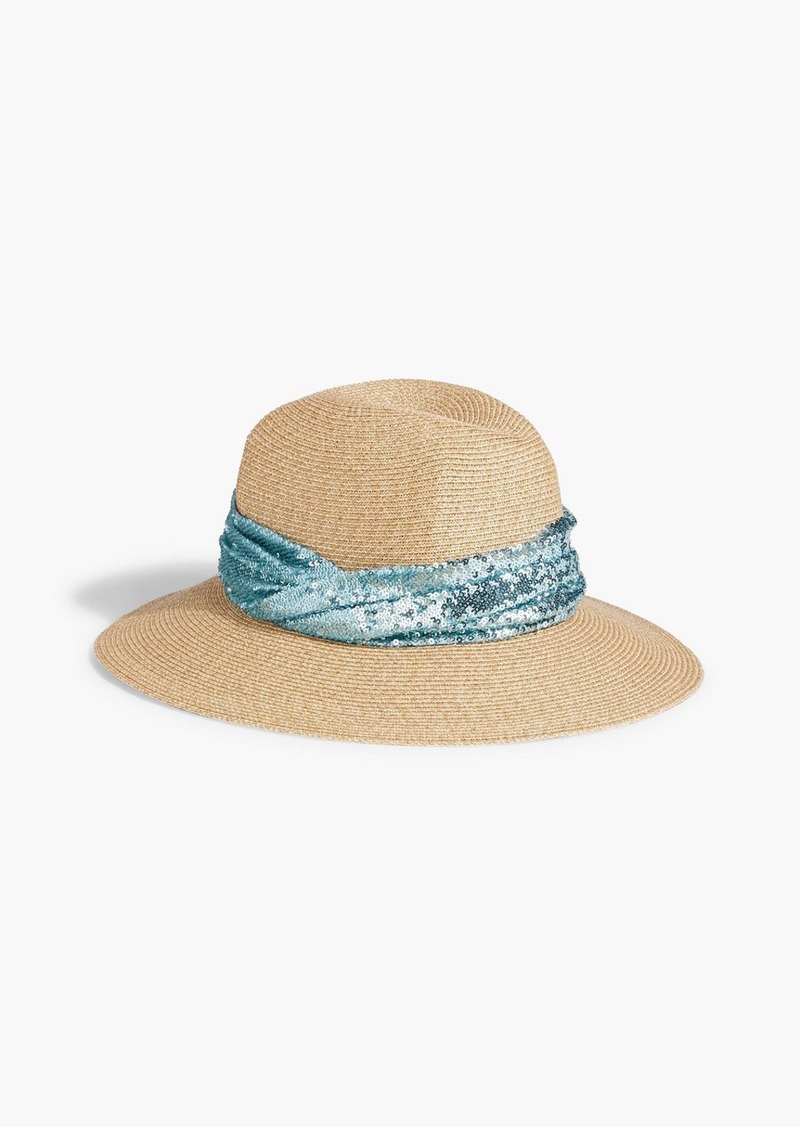 Eugenia Kim - Courtney sequined tulle-trimmed faux straw fedora - Neutral - ONESIZE