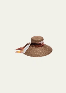 Eugenia Kim Mirabel Straw Large-Brim Hat With Patterned Scarf