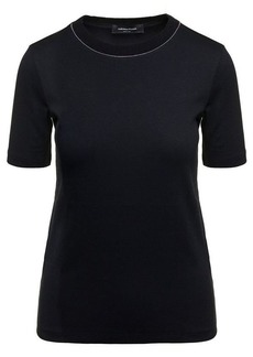 Fabiana Filippi Black T-Shirt with Rhinestone Embellishment on Collar in Stretch Cotton Woman