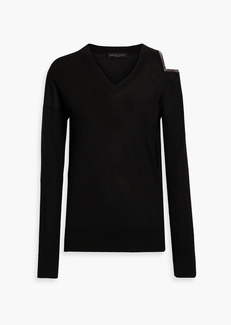 Fabiana Filippi - Cutout bead-embellished cashmere and silk-blend sweater - Black - IT 42