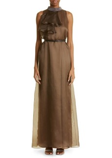Fabiana Filippi Bead Detail Sleeveless Silk Gown