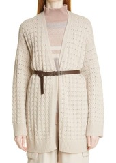 Fabiana Filippi Belted Open Weave Cashmere Cardigan in Mauve at Nordstrom
