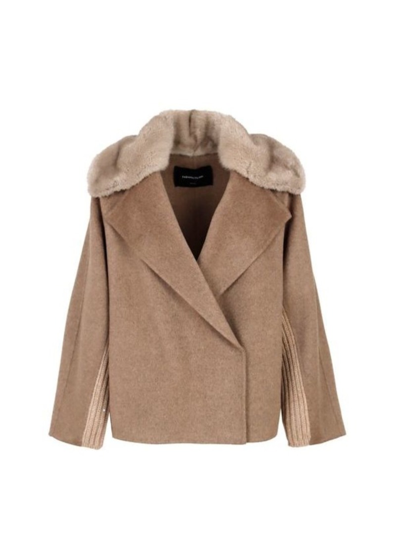 FABIANA FILIPPI Coat with knitted inserts and faux fur