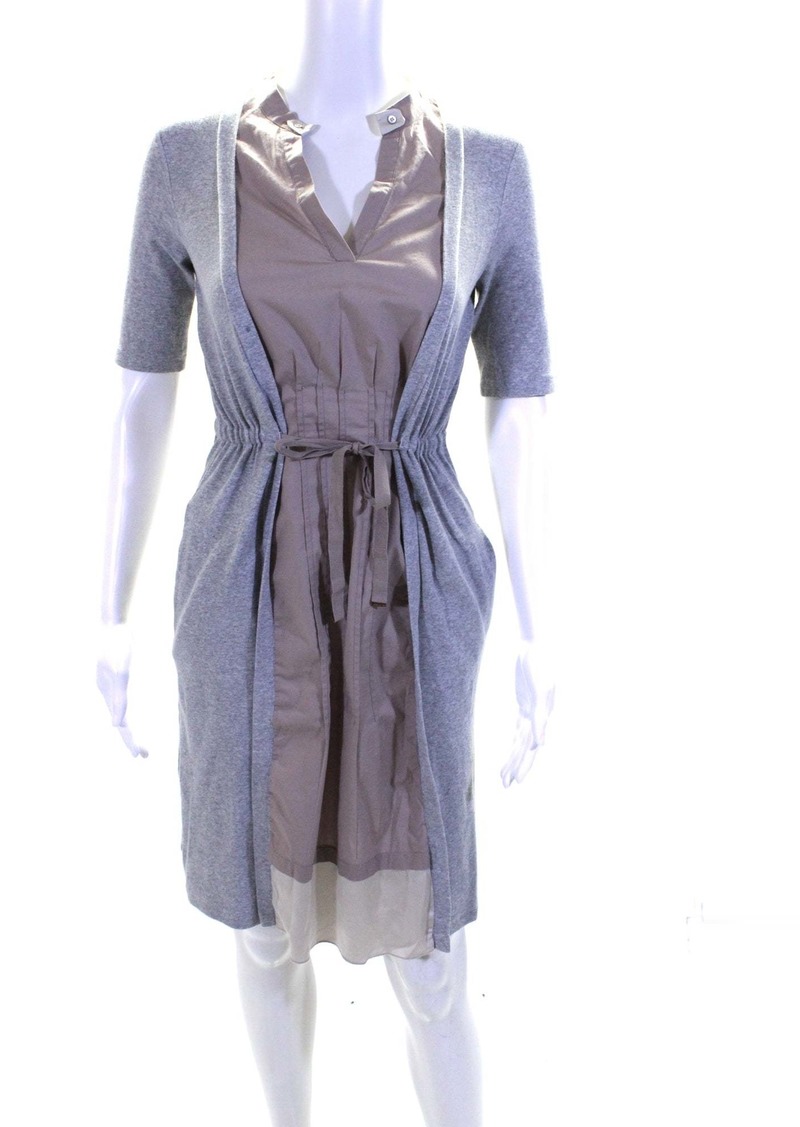 Fabiana Filippi Womens 3/4 Sleeve Button Down Mid Calf Dress Gray