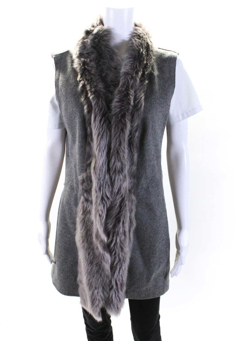 Fabiana Filippi Womens Cashmere Shearling Trim Longline Vest Gray