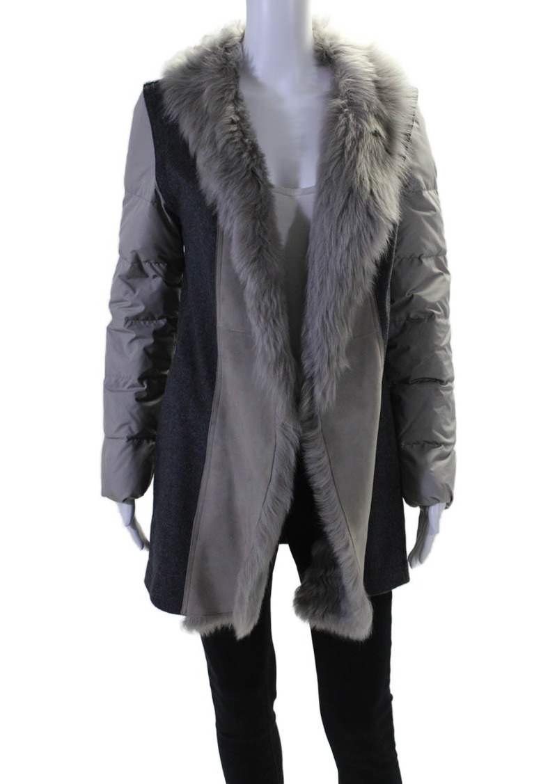 Fabiana Filippi Womens Long Sleeve Fur Collared Knit Puffer Jacket Gray XS