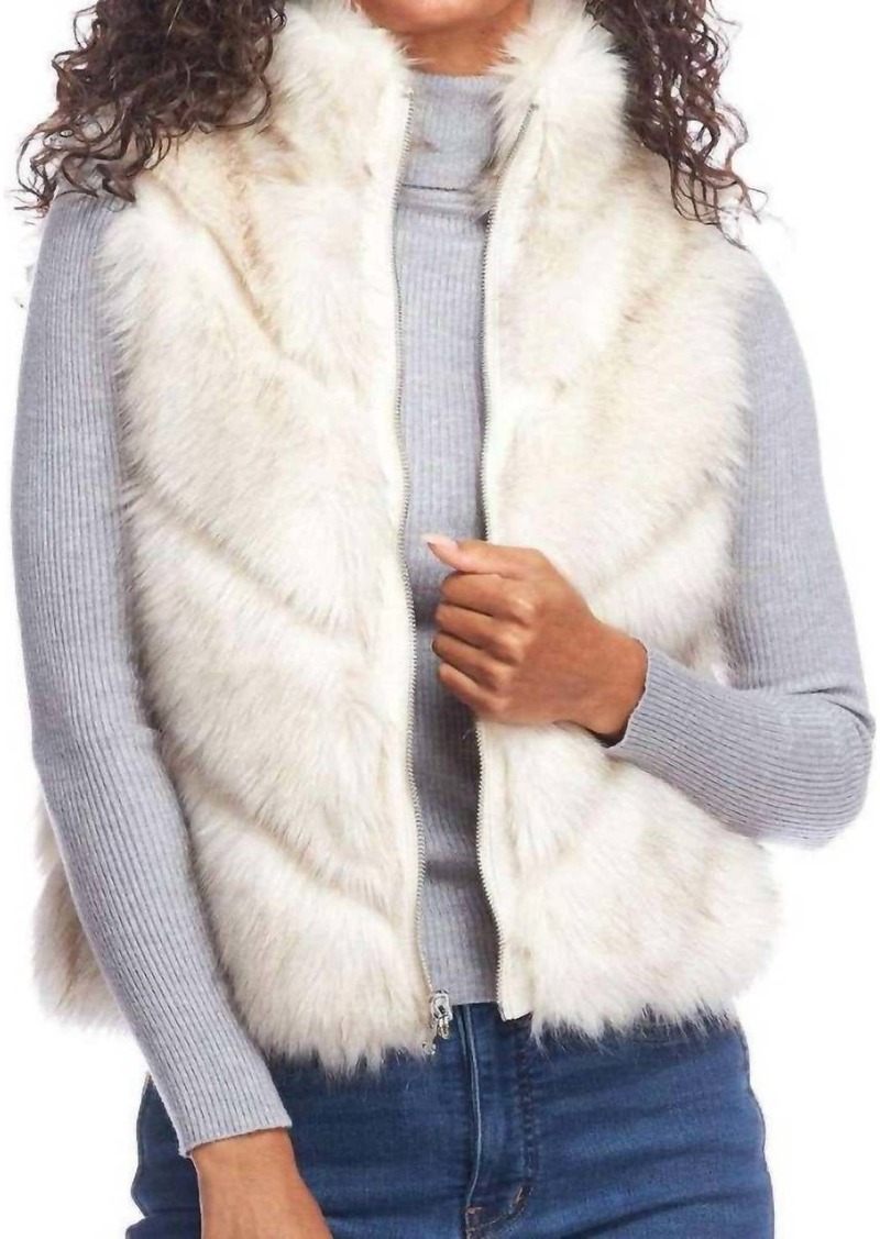 Fabulous Furs Chevron Reversible Faux Fur Shortie Vest In Ivory