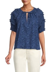 Faherty Bodhi Floral Raglan Sleeve Ruffle Top