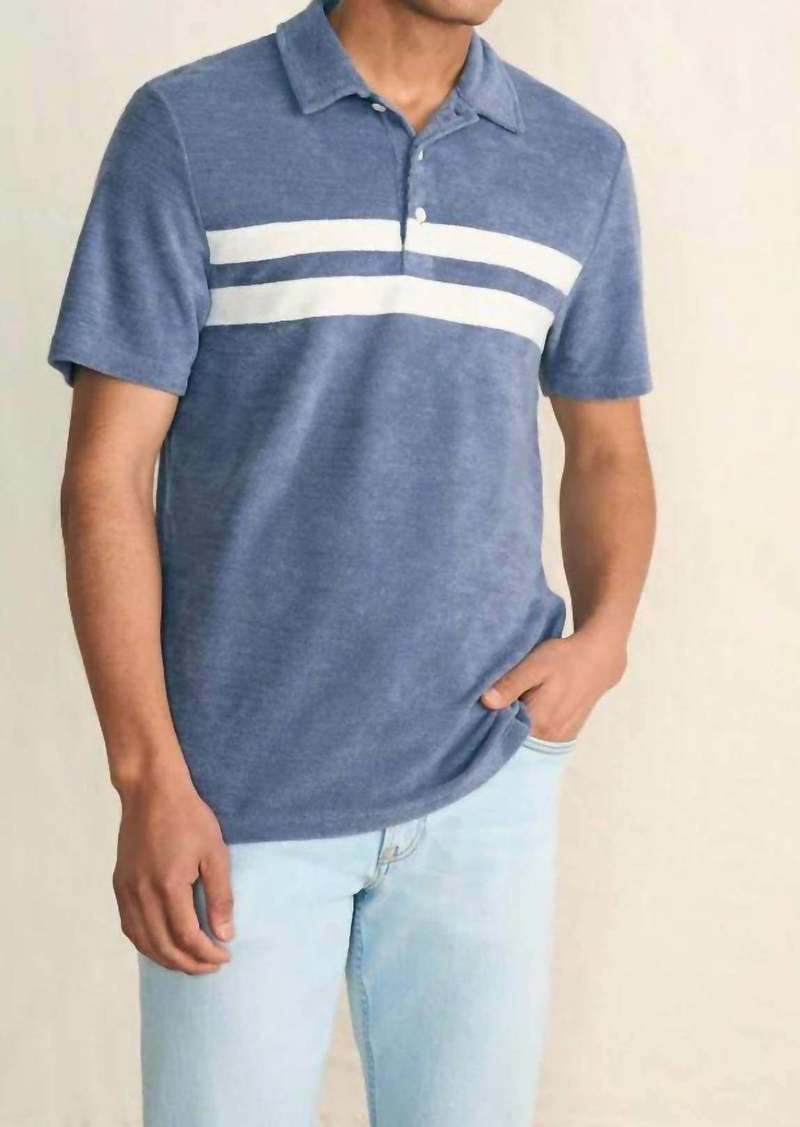 Faherty Cabana Towel Terry Surf Stripe Polo Shirt In Stormy Sky