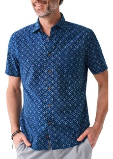 Faherty Batik Print Short Sleeve Organic Cotton Button-Up Shirt