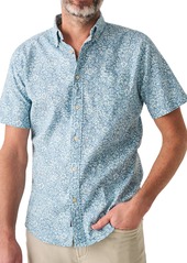 Faherty Breeze Floral Short Sleeve Hemp & Lyocell Button-Down Shirt in Teal Waters Hilo at Nordstrom Rack