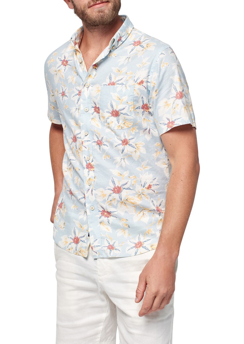 Faherty Breeze Short Sleeve Button-Up Shirt in Blue Sky Floral at Nordstrom Rack