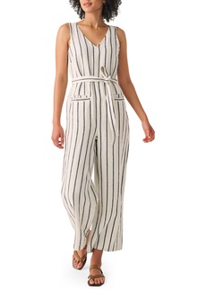 Faherty Catalina Wide Leg Linen Jumpsuit in Navy/White Stripe at Nordstrom Rack