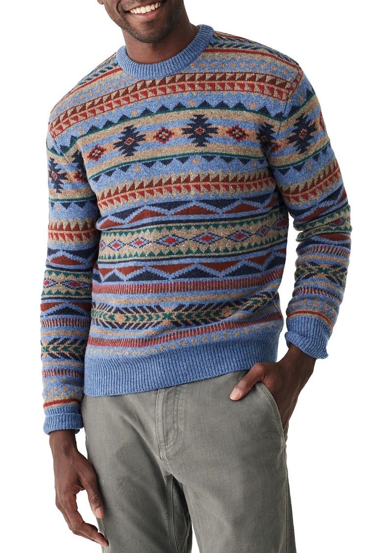 Faherty Men's Doug Good Feather Fair Isle Crewneck Sweater, Small, Blue | Father's Day Gift Idea