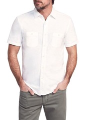 Faherty Seasons Regular Fit Knit Short Sleeve Button-Up Shirt in White at Nordstrom