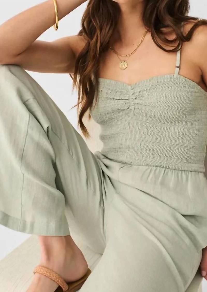 Faherty Mandy Smocked Linen Jumpsuit In Desert Sage