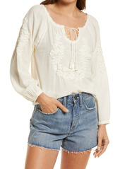 Faherty Brand Botanica Embroidered Organic Cotton Peasant Top