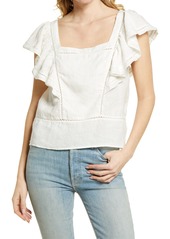 Faherty Mariposa Linen Flutter Sleeve Top in White at Nordstrom