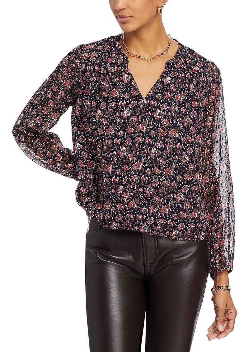 Faherty Womens Silk Metallic Blouse