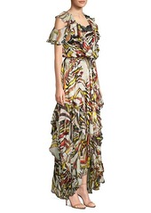 Faith Connexion Asymmetrical Floral High-Low Silk Maxi Dress