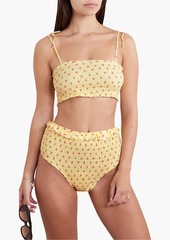 Faithfull The Brand - Cassis shirred floral-print seersucker high-rise bikini briefs - Yellow - XS