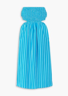 Faithfull The Brand - Deva strapless cutout striped cotton-poplin midi dress - Blue - UK 14