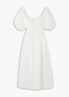 Faithfull The Brand - Shay shirred linen midi dress - White - UK 12