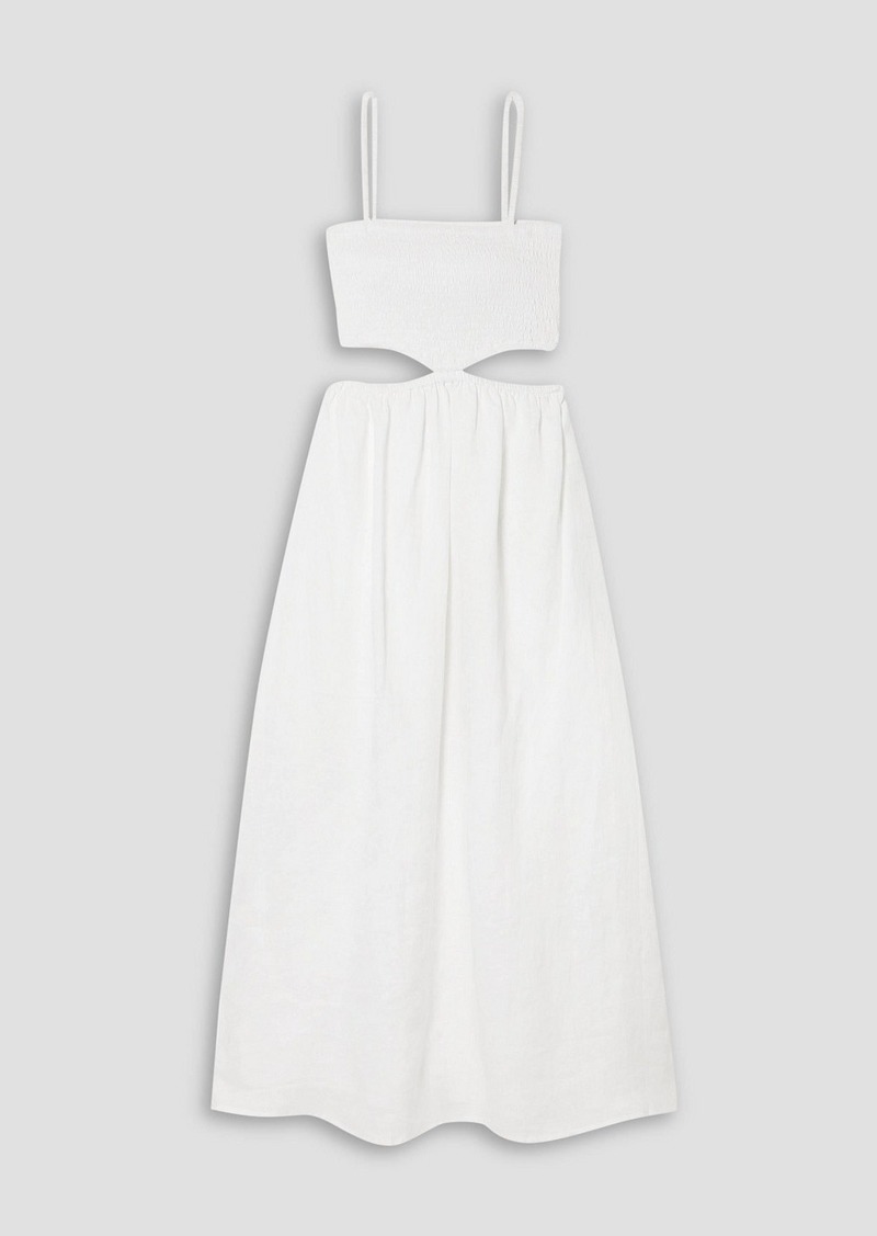 Faithfull The Brand - Tayari cutout shirred linen midi dress - White - UK 16