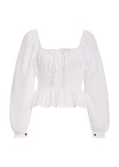 Faithfull The Brand - Women's Bellano Smocked Linen Top - White - Moda Operandi