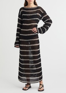Faithfull the Brand Jesolo Stripe Long Sleeve Open Stitch Cotton Sweater Dress