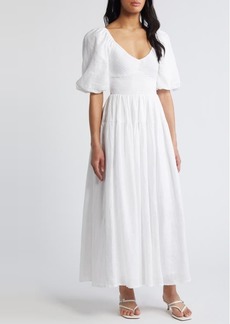 Faithfull the Brand Rosarico Smocked Linen Midi Dress