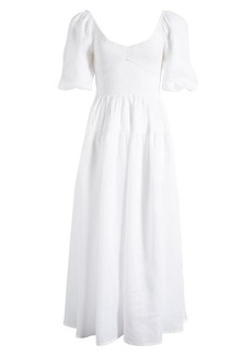 Faithfull the Brand Rosarico Smocked Linen Midi Dress