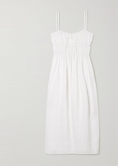 Faithfull the Brand Francesca Shirred Linen Midi Dress