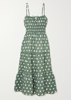 Faithfull the Brand Net Sustain Shaloom Shirred Polka-dot Linen Midi Dress