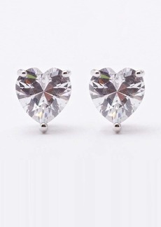 Fallon - Heart Crystal & Rhodium-plated Stud Earrings - Womens - Clear