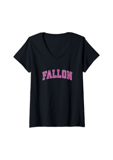 Womens Fallon Nevada NV Vintage Sports Design Pink Design V-Neck T-Shirt