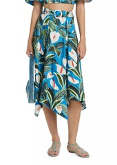 FARM Rio Anthurium Garden Belted Midi-Skirt