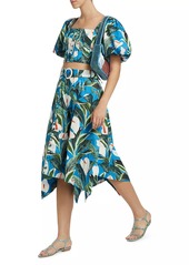 FARM Rio Anthurium Garden Belted Midi-Skirt