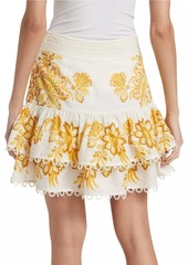 FARM Rio Aura Floral Cotton Ruffled Miniskirt